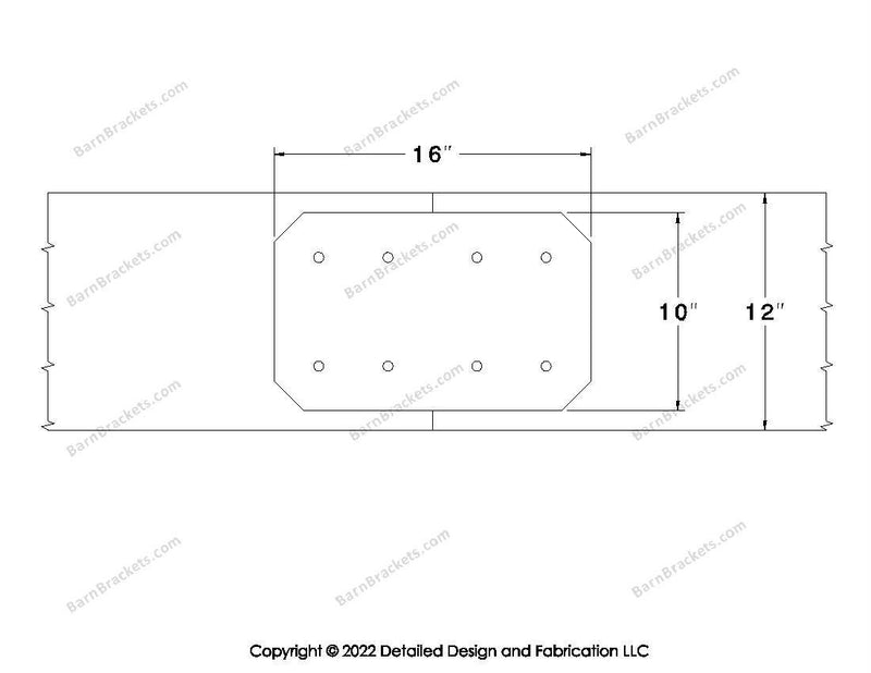 Union Brackets for 12 inch beams - Chamfered - Centered style holes - BarnBrackets.com