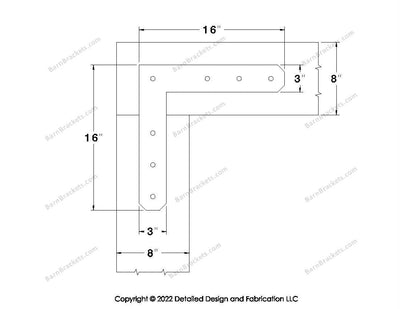 L shaped Brackets for 8 inch beams - Chamfered - Centered style holes - BarnBrackets.com