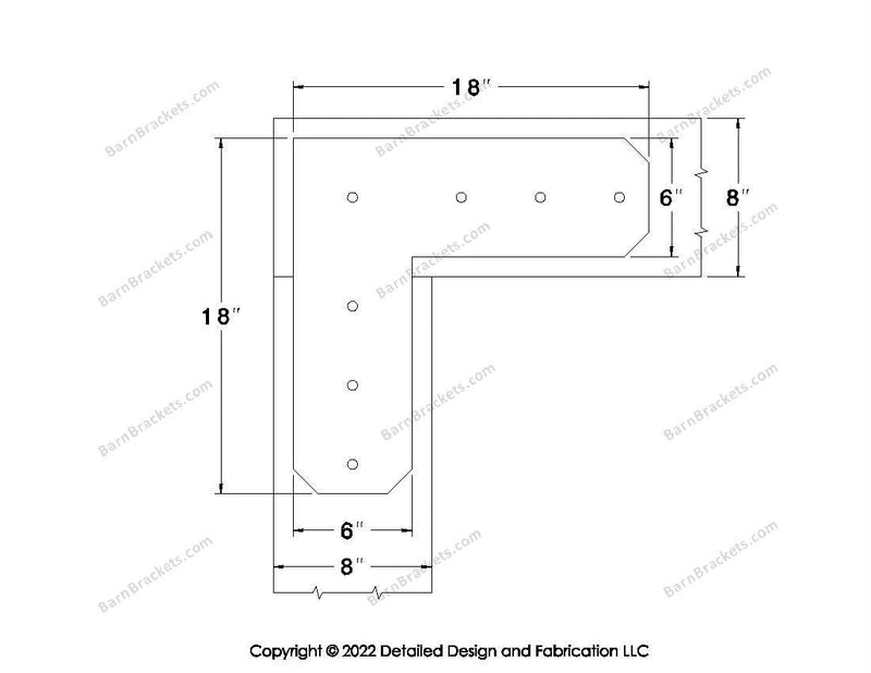 L shaped Brackets for 8 inch beams - Chamfered - Centered style holes - BarnBrackets.com