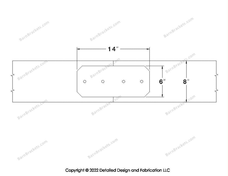 Union Brackets for 8 inch beams - Chamfered - Centered style holes - BarnBrackets.com