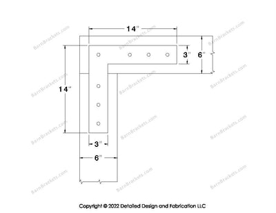 L shaped Brackets for 6 inch beams - Square - Centered style holes - BarnBrackets.com