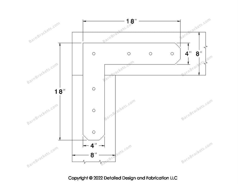 L shaped Brackets for 8 inch beams - Chamfered - Centered style holes - BarnBrackets.com