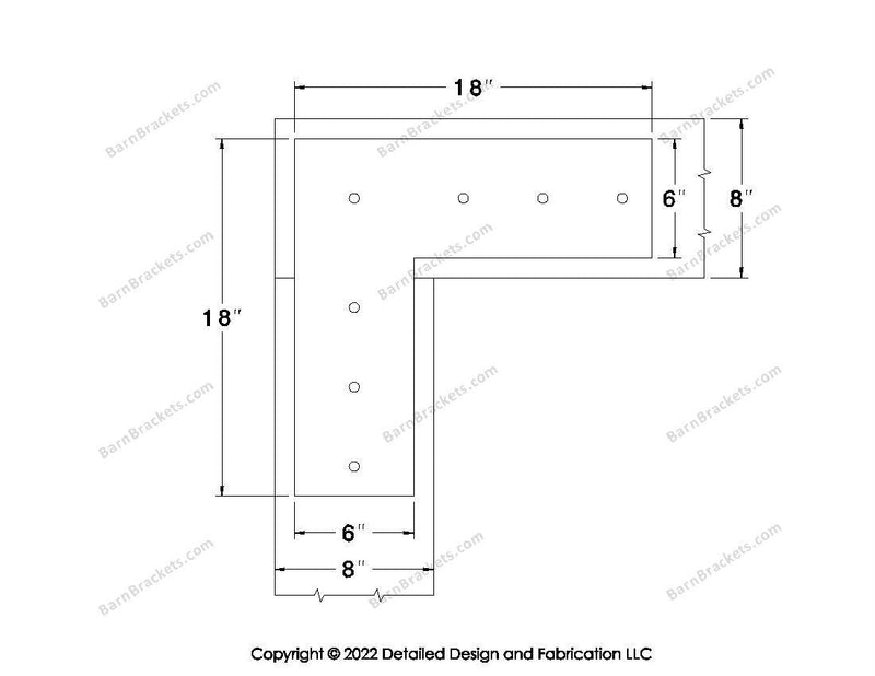 L shaped Brackets for 8 inch beams - Square - Centered style holes - BarnBrackets.com