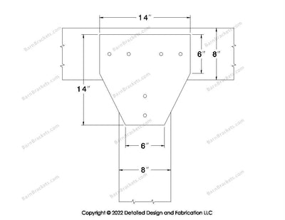 T style Gusset Brackets for 8 inch beams - Centered style holes - BarnBrackets.com