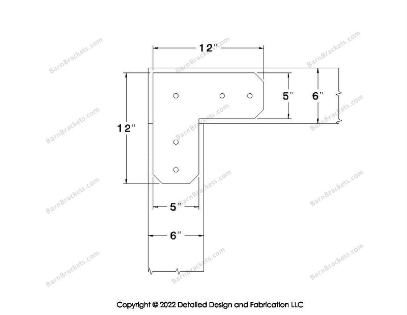 L shaped Brackets for 6 inch beams - Chamfered - Centered style holes - BarnBrackets.com