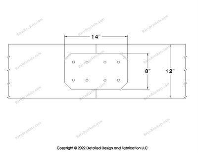 Union Brackets for 12 inch beams - Chamfered - Centered style holes - BarnBrackets.com