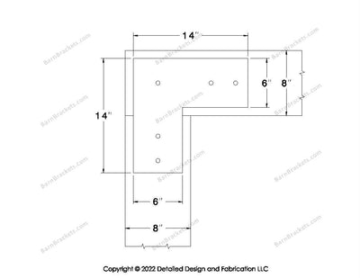 L shaped Brackets for 8 inch beams - Square - Centered style holes - BarnBrackets.com