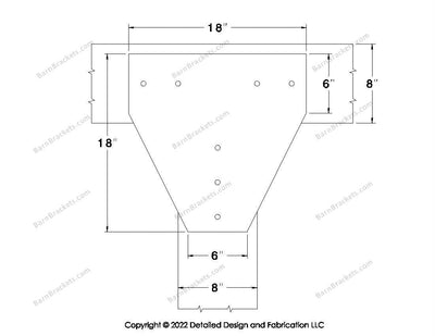 T style Gusset Brackets for 8 inch beams - Centered style holes - BarnBrackets.com