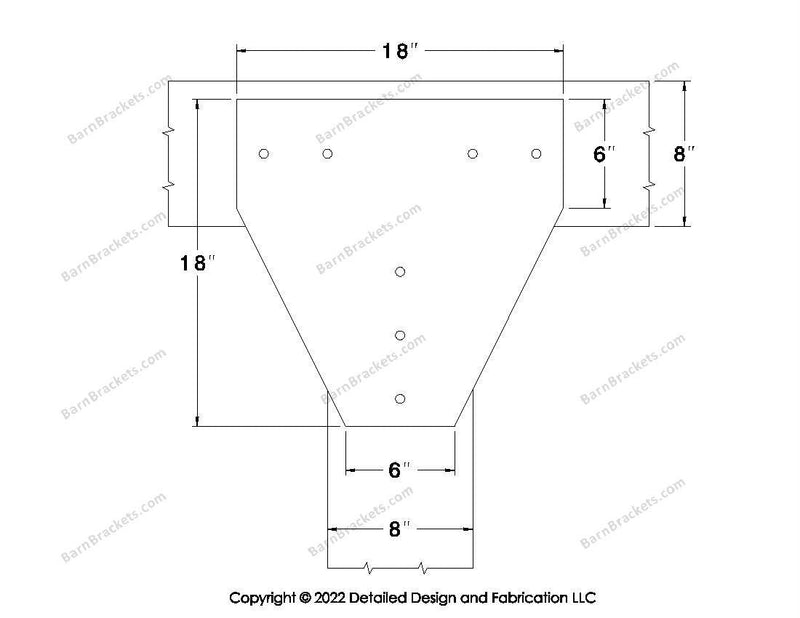 T style Gusset Brackets for 8 inch beams - Centered style holes - BarnBrackets.com