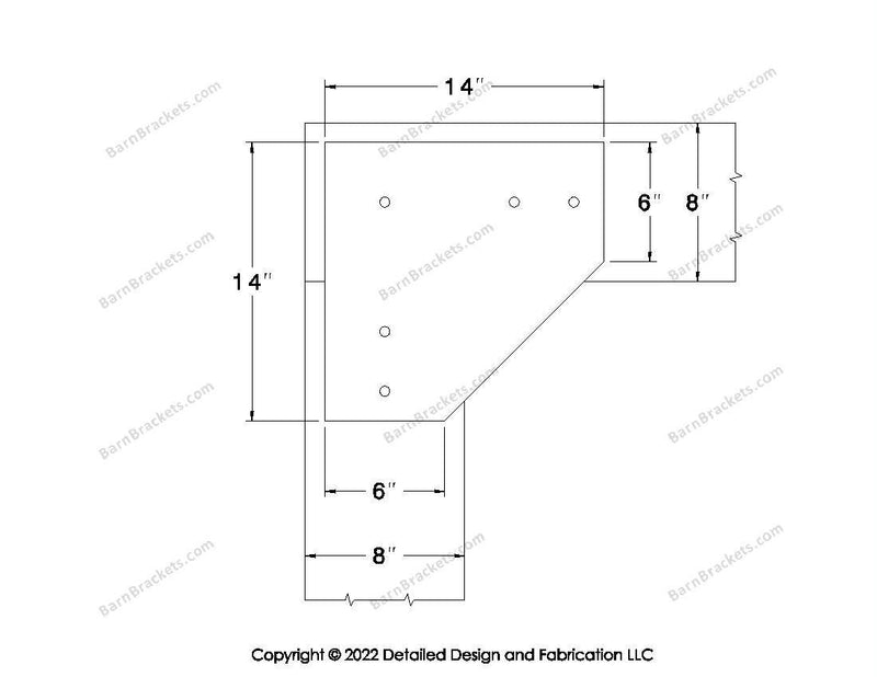 L style Gusset Brackets for 8 inch beams - Centered style holes - BarnBrackets.com