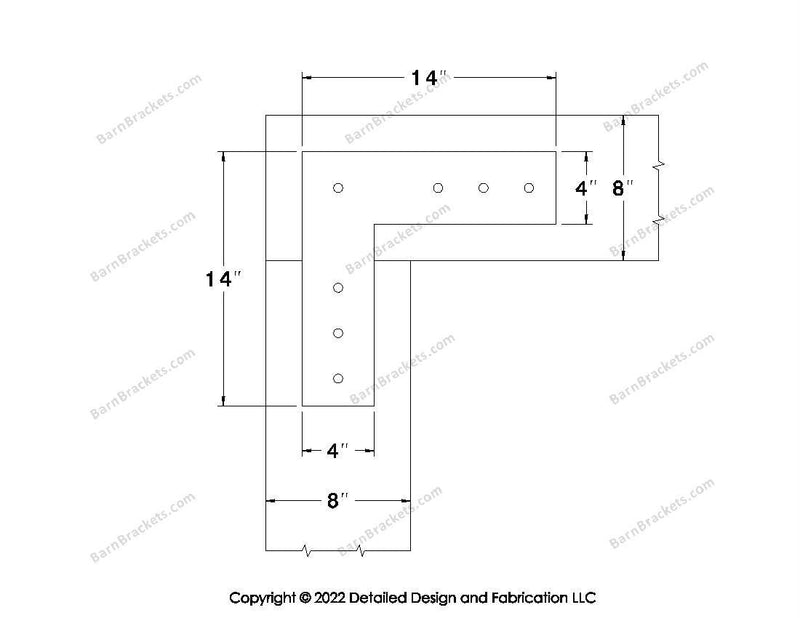 L shaped Brackets for 8 inch beams - Square - Centered style holes - BarnBrackets.com