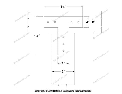 T shaped Brackets for 8 inch beams - Square - Centered style holes - BarnBrackets.com