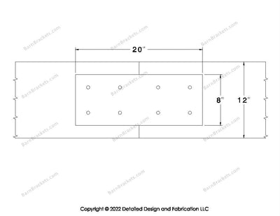 Union Brackets for 12 inch beams - Square - Centered style holes - BarnBrackets.com