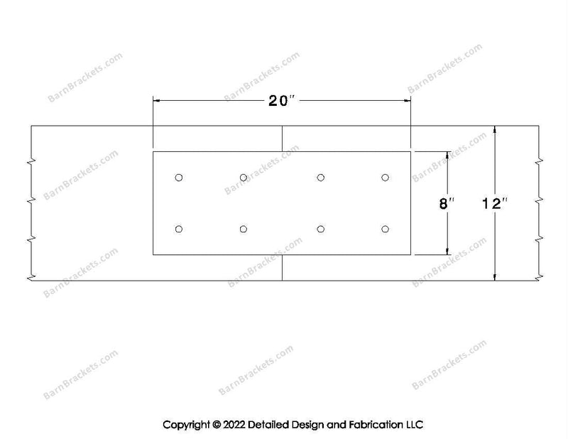 Union Brackets for 12 inch beams - Square - Centered style holes - BarnBrackets.com