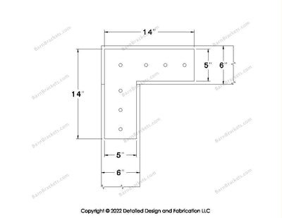 L shaped Brackets for 6 inch beams - Square - Centered style holes - BarnBrackets.com