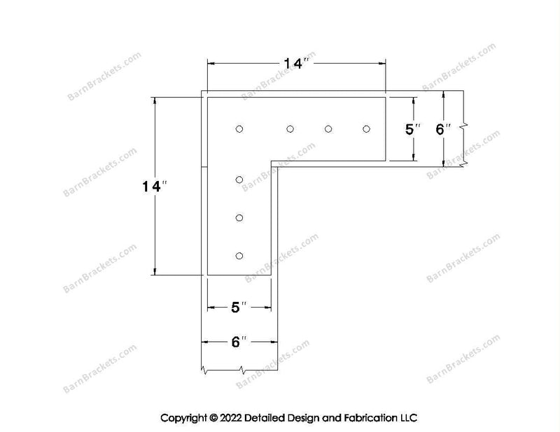 L shaped Brackets for 6 inch beams - Square - Centered style holes - BarnBrackets.com