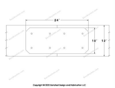 Union Brackets for 12 inch beams - Chamfered - Centered style holes - BarnBrackets.com