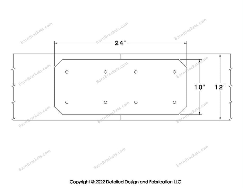 Union Brackets for 12 inch beams - Chamfered - Centered style holes - BarnBrackets.com