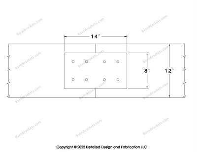 Union Brackets for 12 inch beams - Square - Centered style holes - BarnBrackets.com