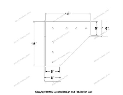 L Shaped Gusset Brackets for 6 inch beams  - Centered style holes - BarnBrackets.com