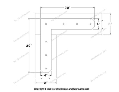 L shaped Brackets for 8 inch beams - Chamfered - Centered style holes - BarnBrackets.com