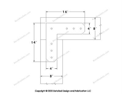 L shaped Brackets for 8 inch beams - Chamfered - Centered style holes - BarnBrackets.com