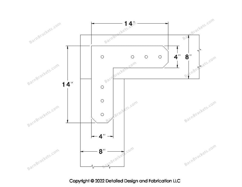 L shaped Brackets for 8 inch beams - Chamfered - Centered style holes - BarnBrackets.com