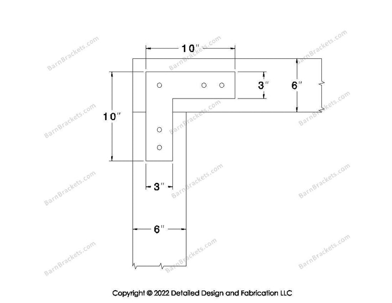 L shaped Brackets for 6 inch beams - Square - Centered style holes - BarnBrackets.com