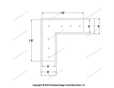 L shaped Brackets for 6 inch beams - Square - Centered style holes - BarnBrackets.com