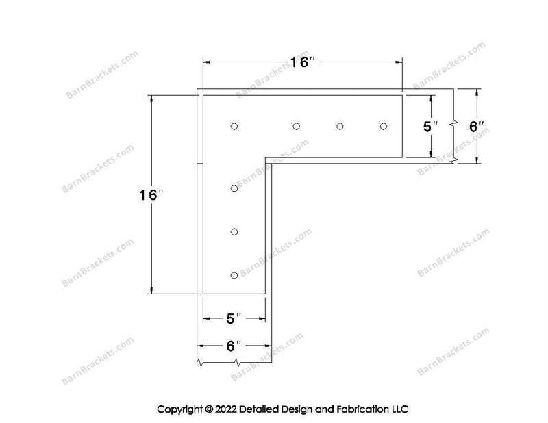 L shaped Brackets for 6 inch beams - Square - Centered style holes - BarnBrackets.com