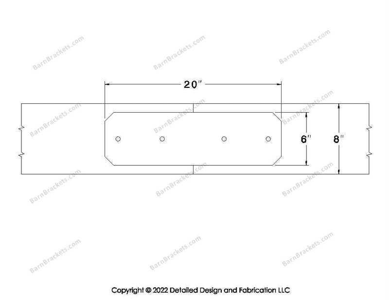 Union Brackets for 8 inch beams - Chamfered - Centered style holes - BarnBrackets.com