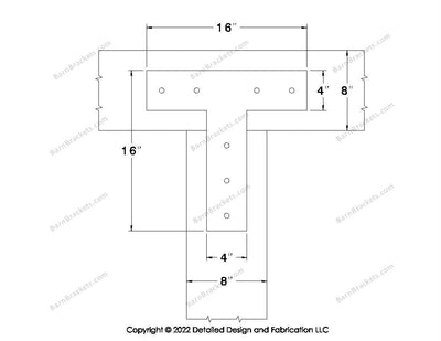 T shaped Brackets for 8 inch beams - Square - Centered style holes - BarnBrackets.com