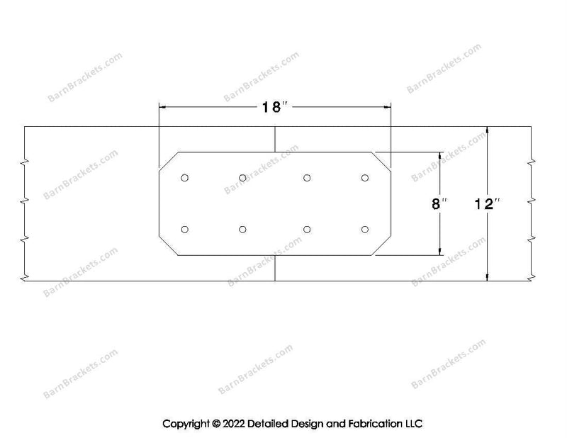 Union Brackets for 12 inch beams - Chamfered - Centered style holes - BarnBrackets.com