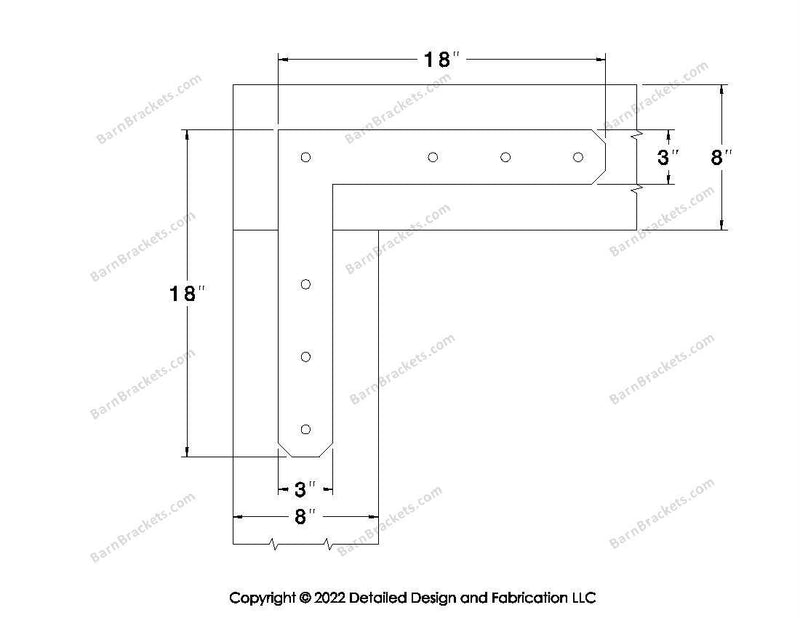 L shaped Brackets for 8 inch beams - Chamfered - Centered style holes - BarnBrackets.com