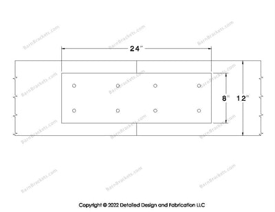 Union Brackets for 12 inch beams - Square - Centered style holes - BarnBrackets.com