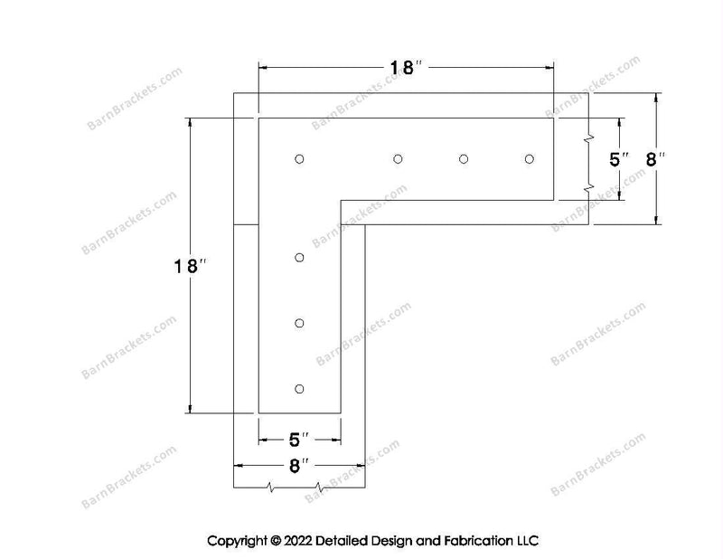 L shaped Brackets for 8 inch beams - Square - Centered style holes - BarnBrackets.com