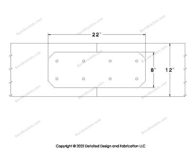 Union Brackets for 12 inch beams - Chamfered - Centered style holes - BarnBrackets.com