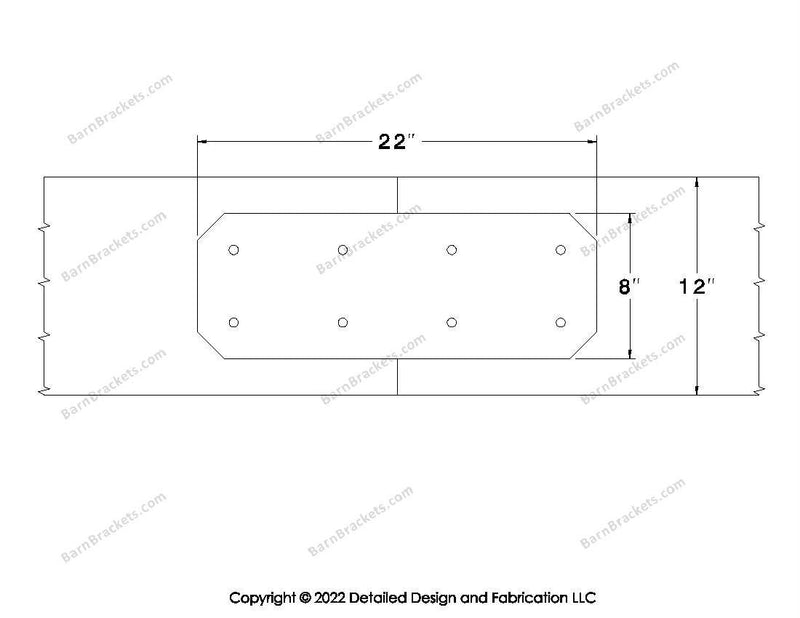 Union Brackets for 12 inch beams - Chamfered - Centered style holes - BarnBrackets.com