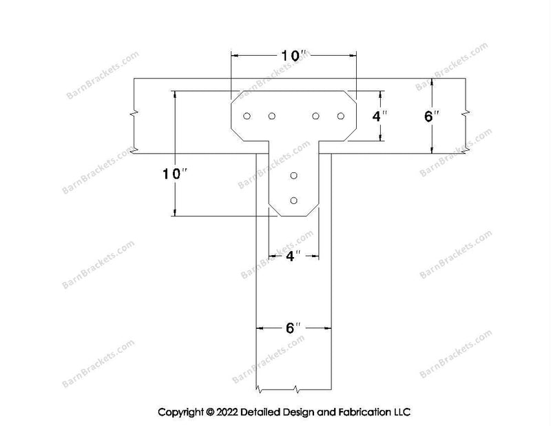 T shaped Brackets for 6 inch beams - Chamfered - Centered style holes - BarnBrackets.com