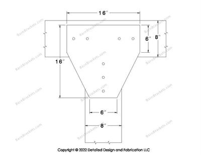 T style Gusset Brackets for 8 inch beams - Centered style holes - BarnBrackets.com