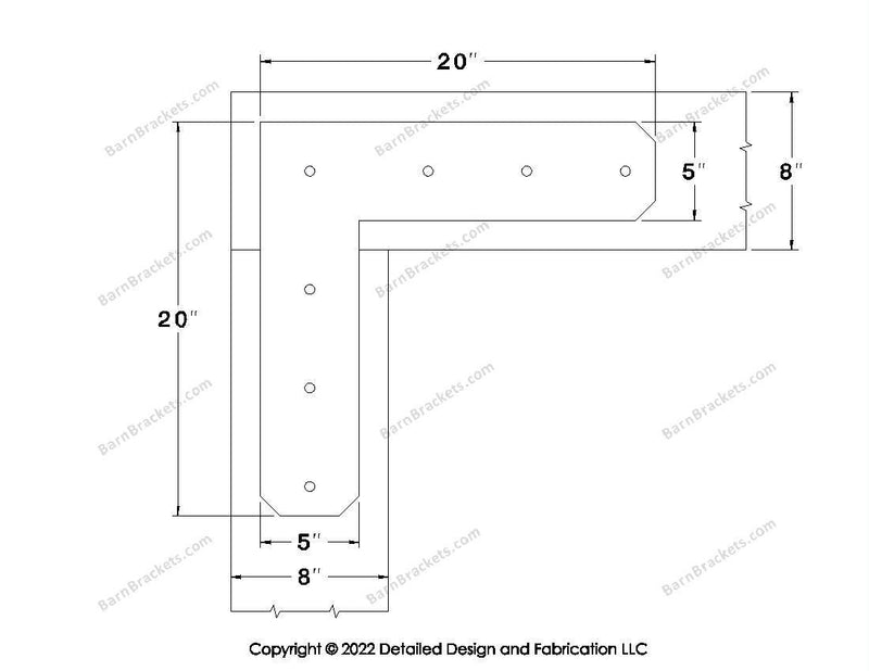 L shaped Brackets for 8 inch beams - Chamfered - Centered style holes - BarnBrackets.com