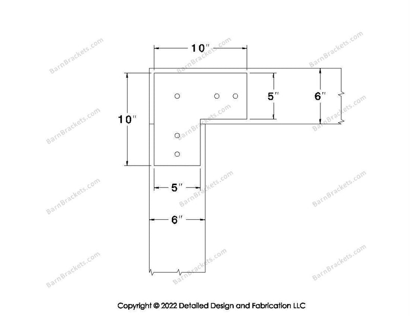 L shaped Brackets for 6 inch beams - Square - Centered style holes - BarnBrackets.com