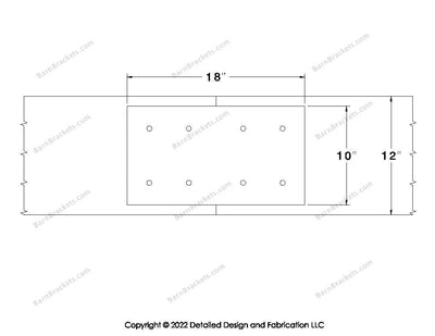 Union Brackets for 12 inch beams - Square - Centered style holes - BarnBrackets.com