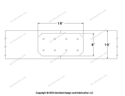 Union Brackets for 10 inch beams - Chamfered - Centered style holes - BarnBrackets.com