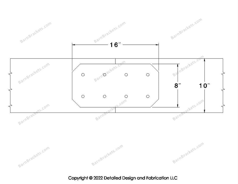 Union Brackets for 10 inch beams - Chamfered - Centered style holes - BarnBrackets.com