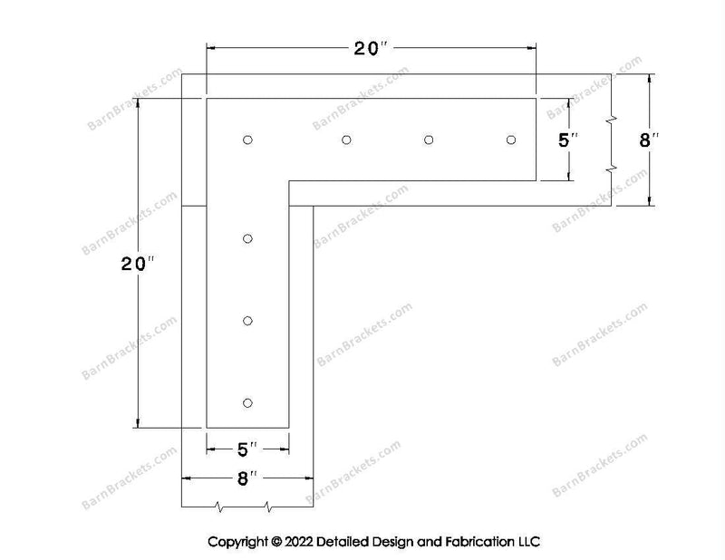 L shaped Brackets for 8 inch beams - Square - Centered style holes - BarnBrackets.com