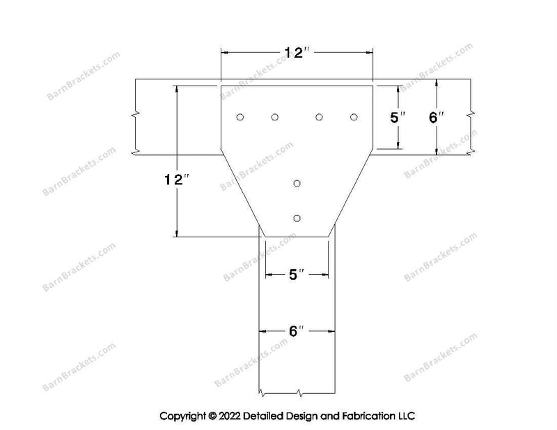 T style Gusset Brackets for 6 inch beams - Centered style holes - BarnBrackets.com