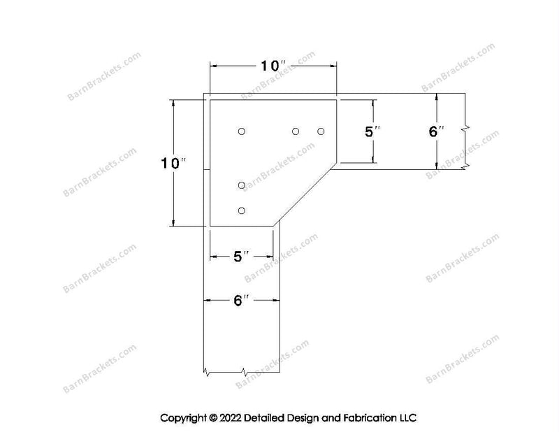 L Shaped Gusset Brackets for 6 inch beams  - Centered style holes - BarnBrackets.com