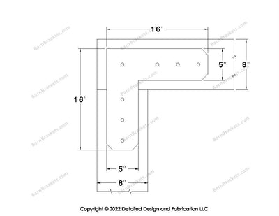 L shaped Brackets for 8 inch beams - Chamfered - Centered style holes - BarnBrackets.com