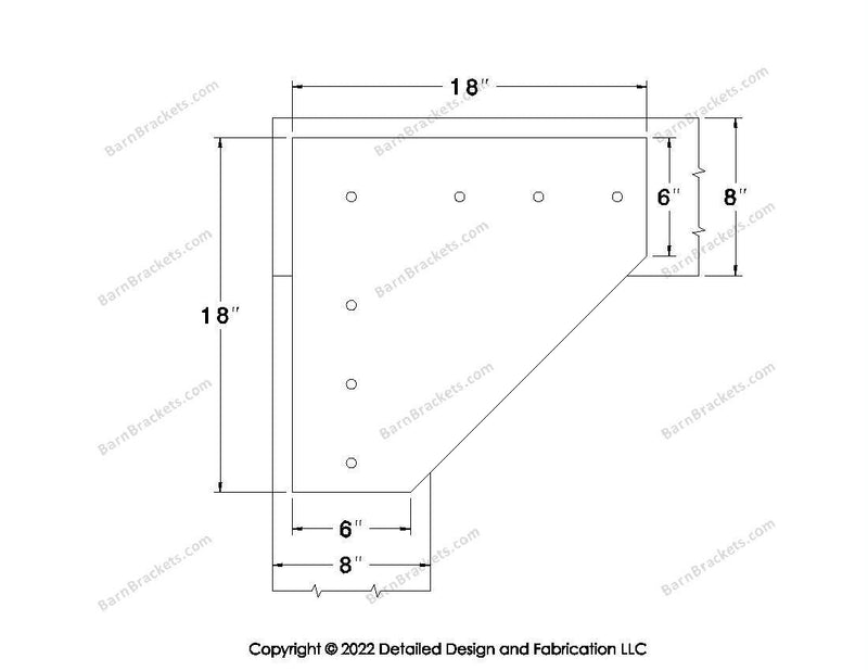 L style Gusset Brackets for 8 inch beams - Centered style holes - BarnBrackets.com